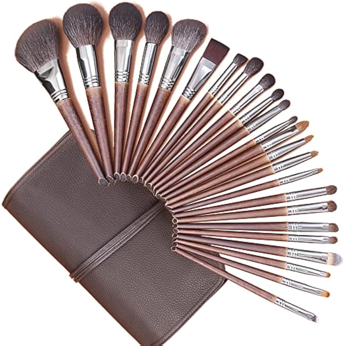 ENZO KEN 24pc Natural Goat Hair Makeup Brush Set with Walnut Handles & Case
