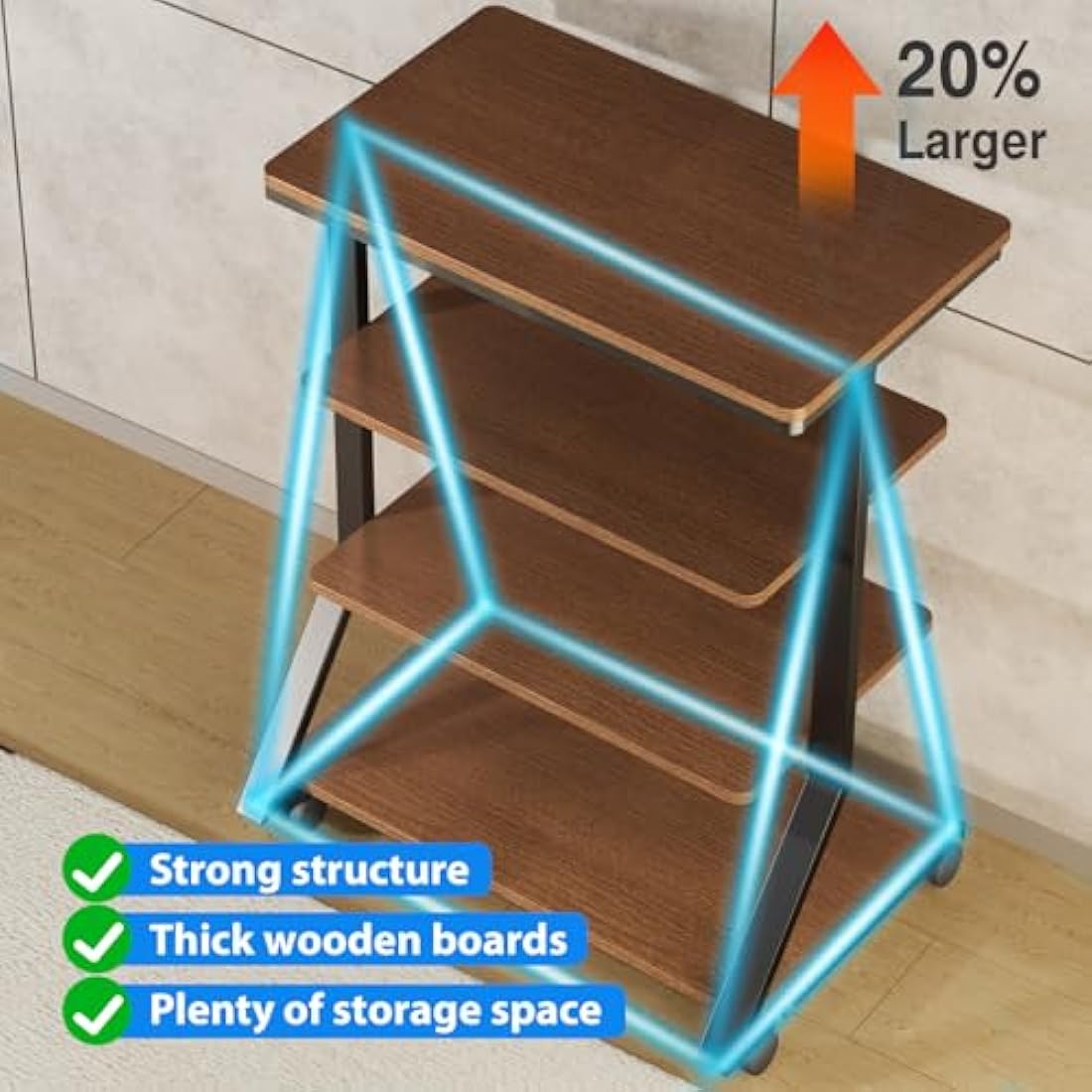 5Rcom 4-Tier HiFi Audio Rack | Rolling Wood Media Stand for Turntables