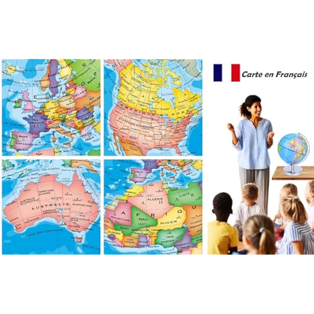 Exerz Illuminated French Globe – 23cm LED Constellation Map & Metal Base