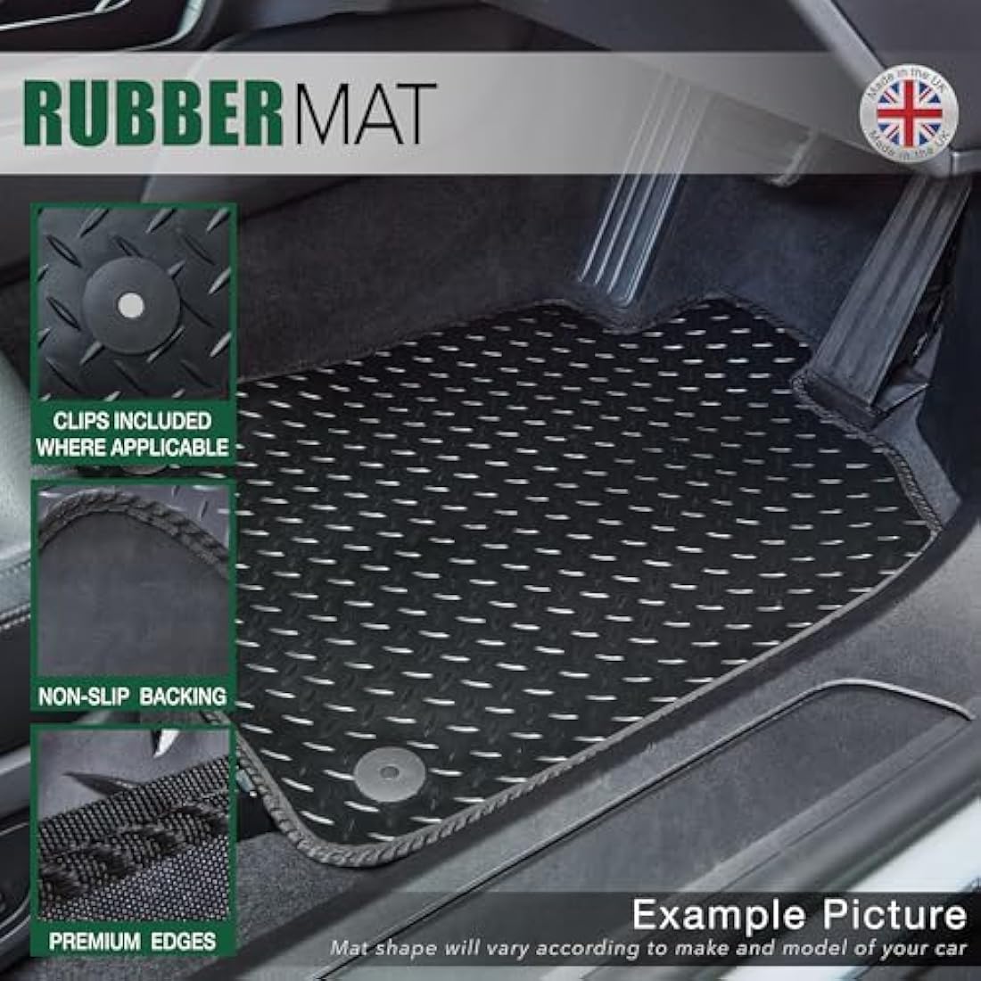 Renault Trafic Van Rubber Floor Mats – Green Edging