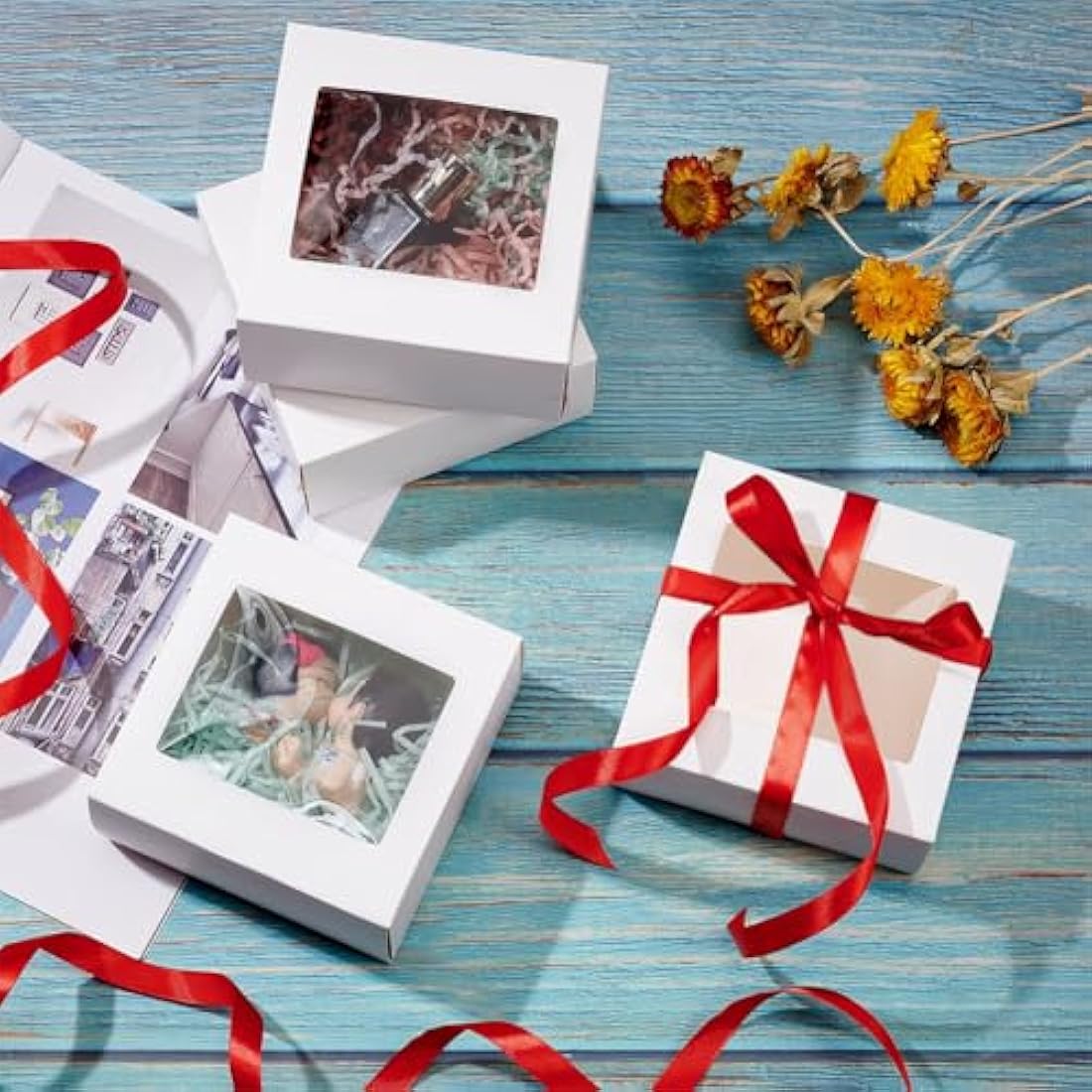 BENECREAT White Kraft Paper Gift Boxes with Window - 12x12x6cm (18 Pack)