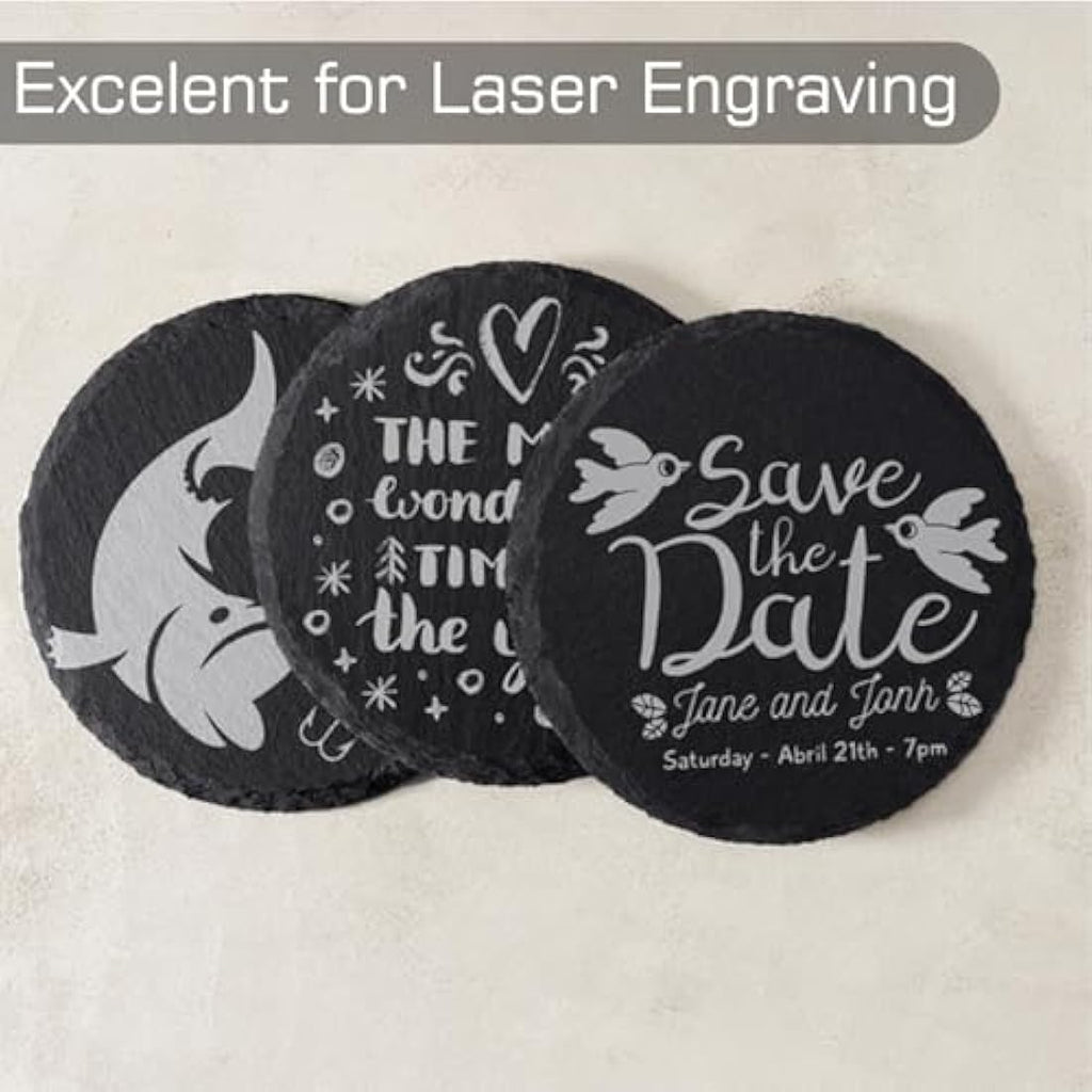 60-Piece Slate Coasters for Laser Engraving, 4 Inch Black Stone