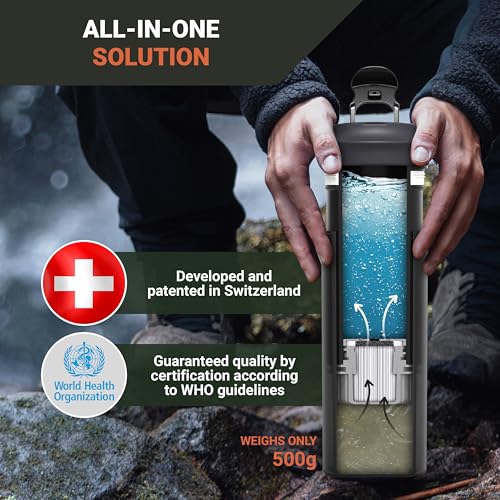 Bachgold Professional Outdoor Water Filter Bottle XL | 800ml Black
