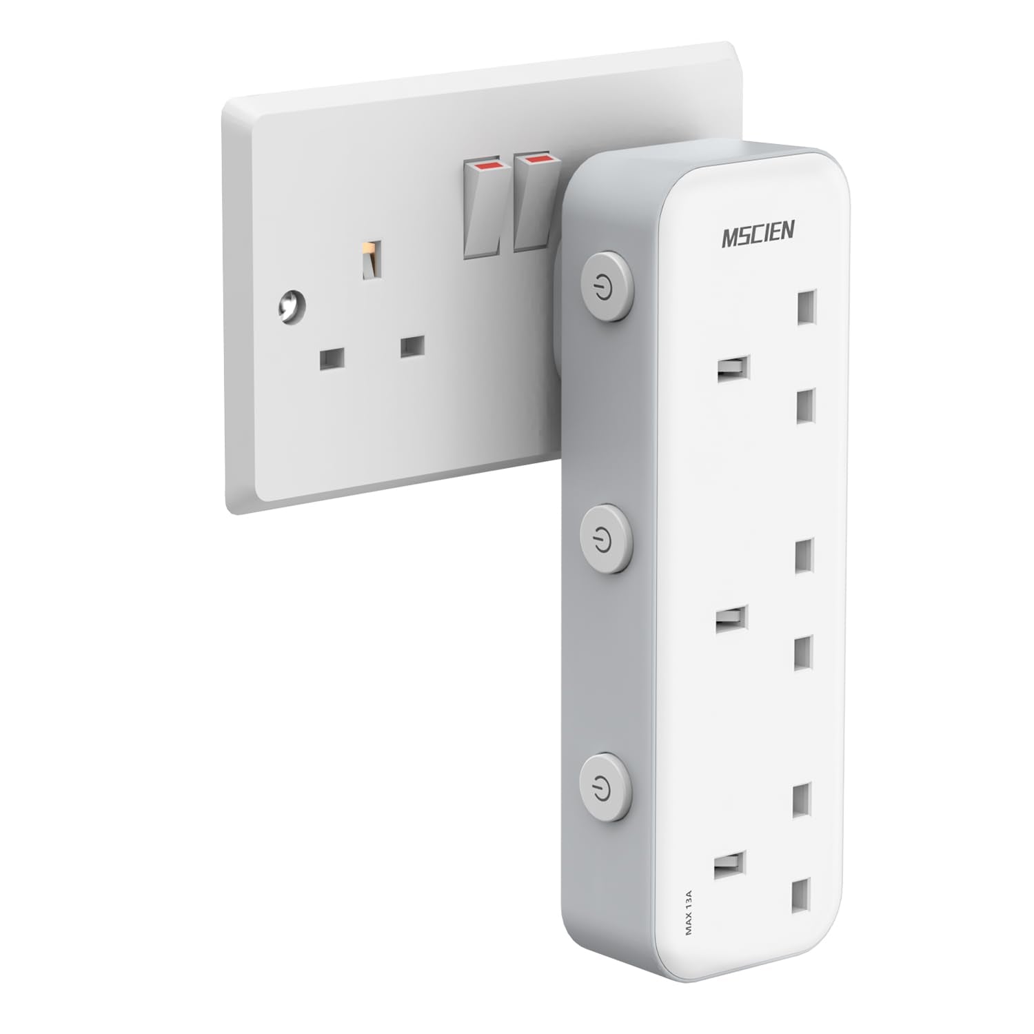 Mscien 3 Gang Multi Plug Adaptor | Individually Switched UK Wall Socket