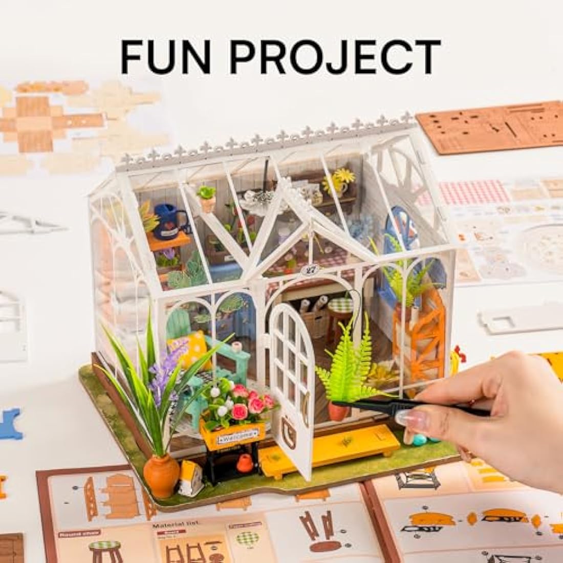 Rolife Dreamy Garden Miniature Dollhouse Kit - Wooden DIY House with LED