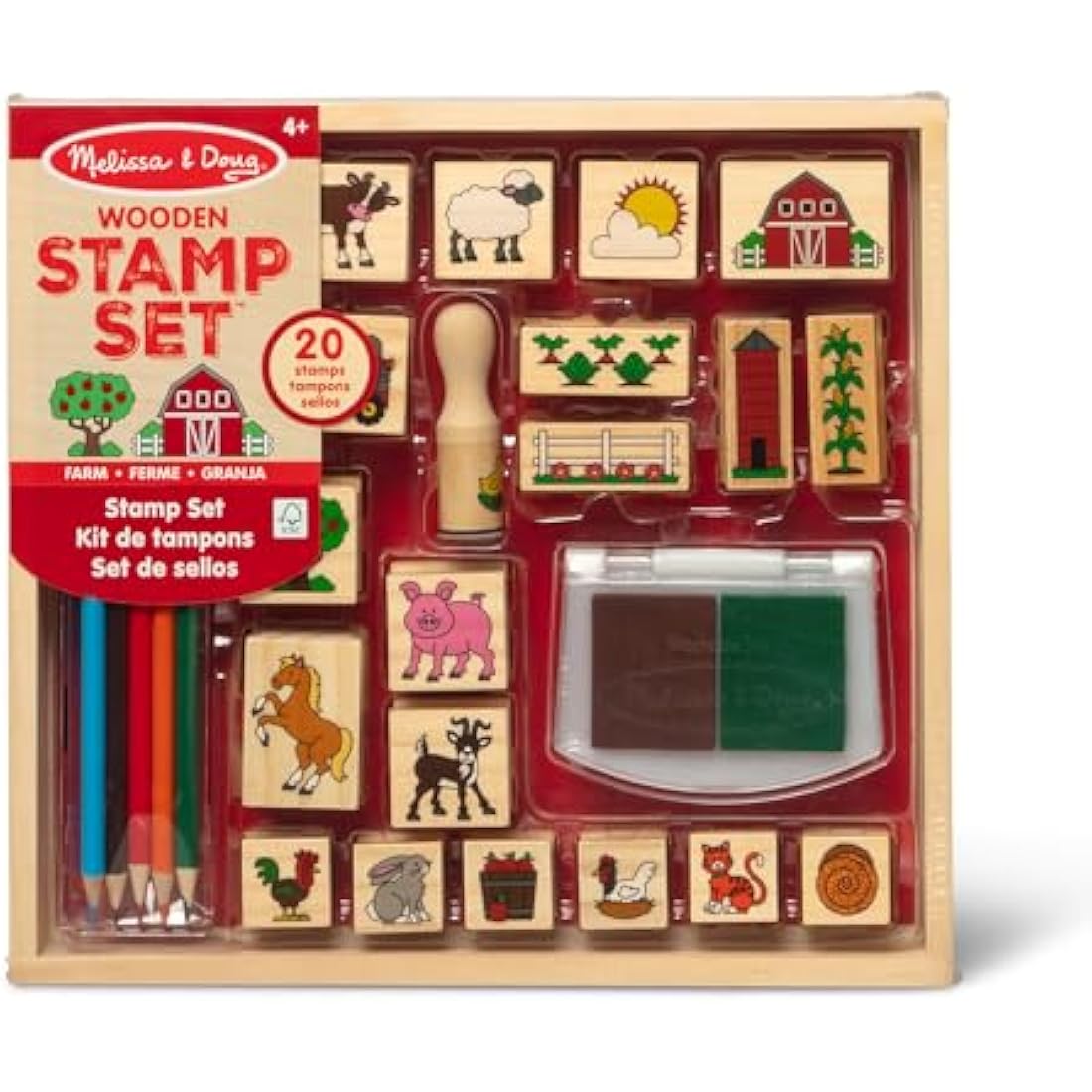 Melissa & Doug Farm Stamp-a-Scene – 20 Wooden Stamps and Art Set