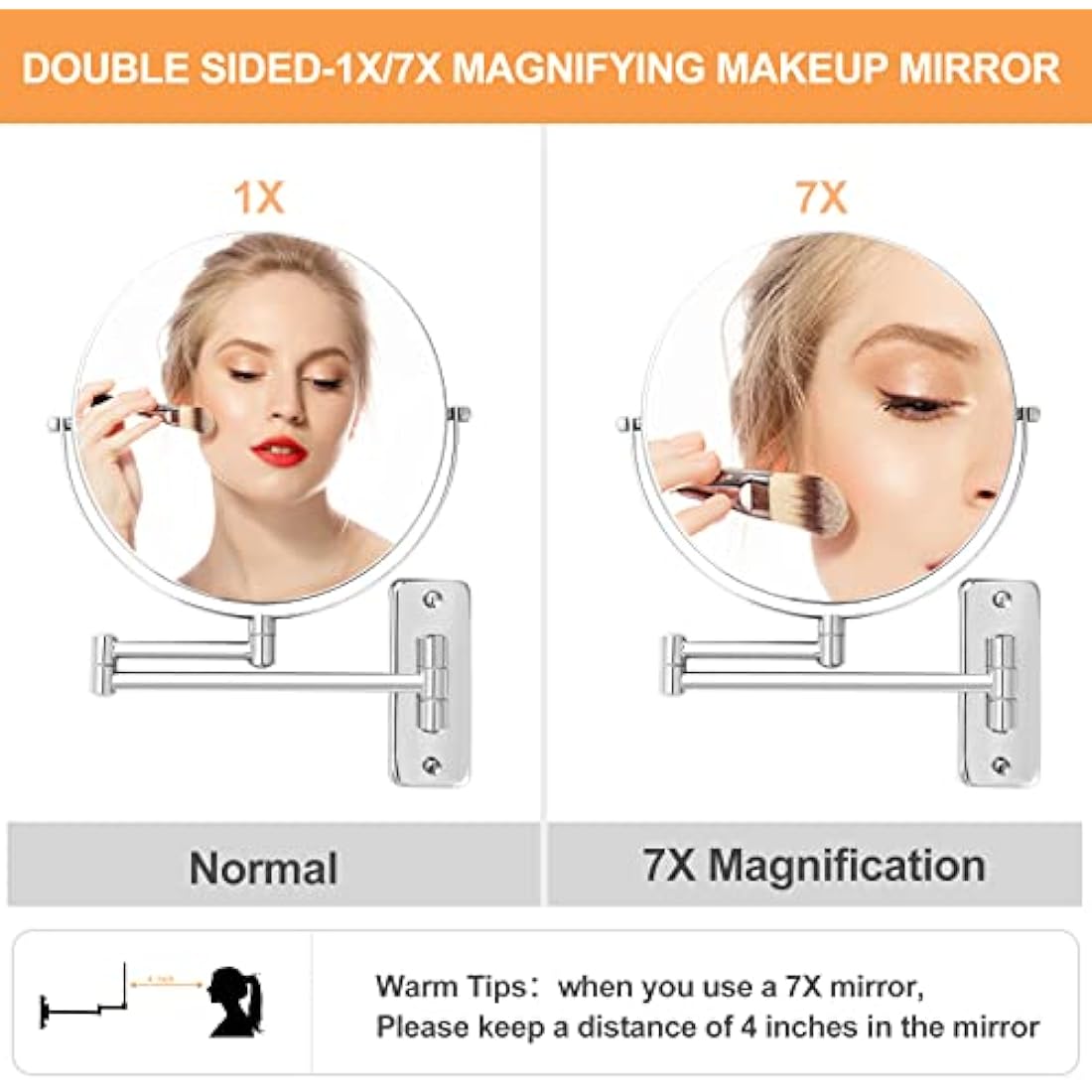FFowcye 9" Wall Mounted Makeup Mirror | 1x/7x Magnifying Chrome Mirror