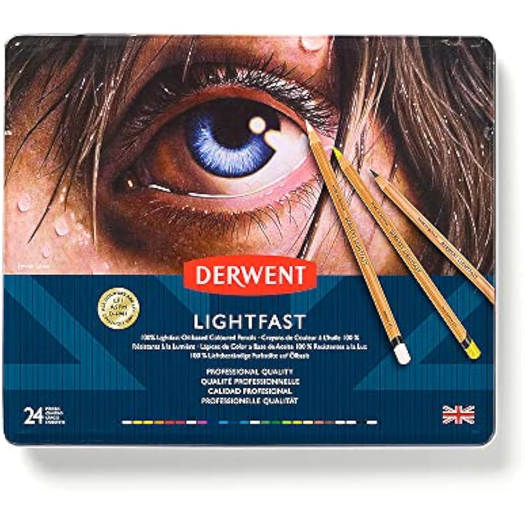 Derwent Lightfast Pencils - Set of 24 Professional Oil-Based Tin