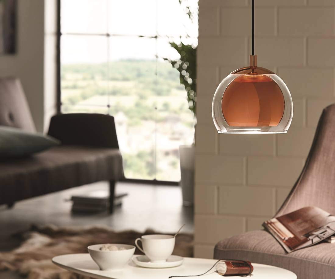EGLO Rocamar Pendant Lamp – Copper Metal & Glass Hanging Light
