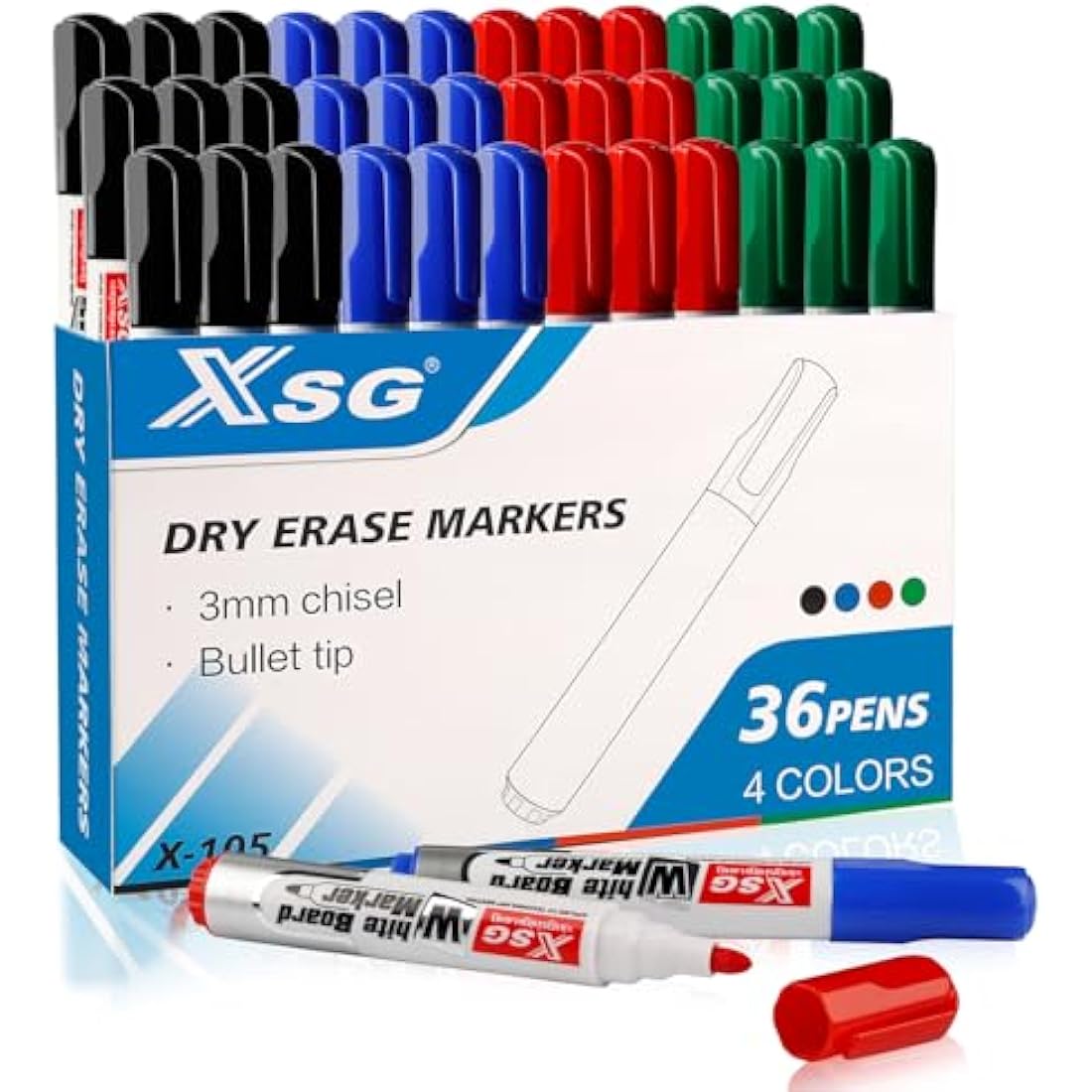 ABEIER Dry Erase Markers – 36 Pack Assorted Colors Bullet Tip Pens