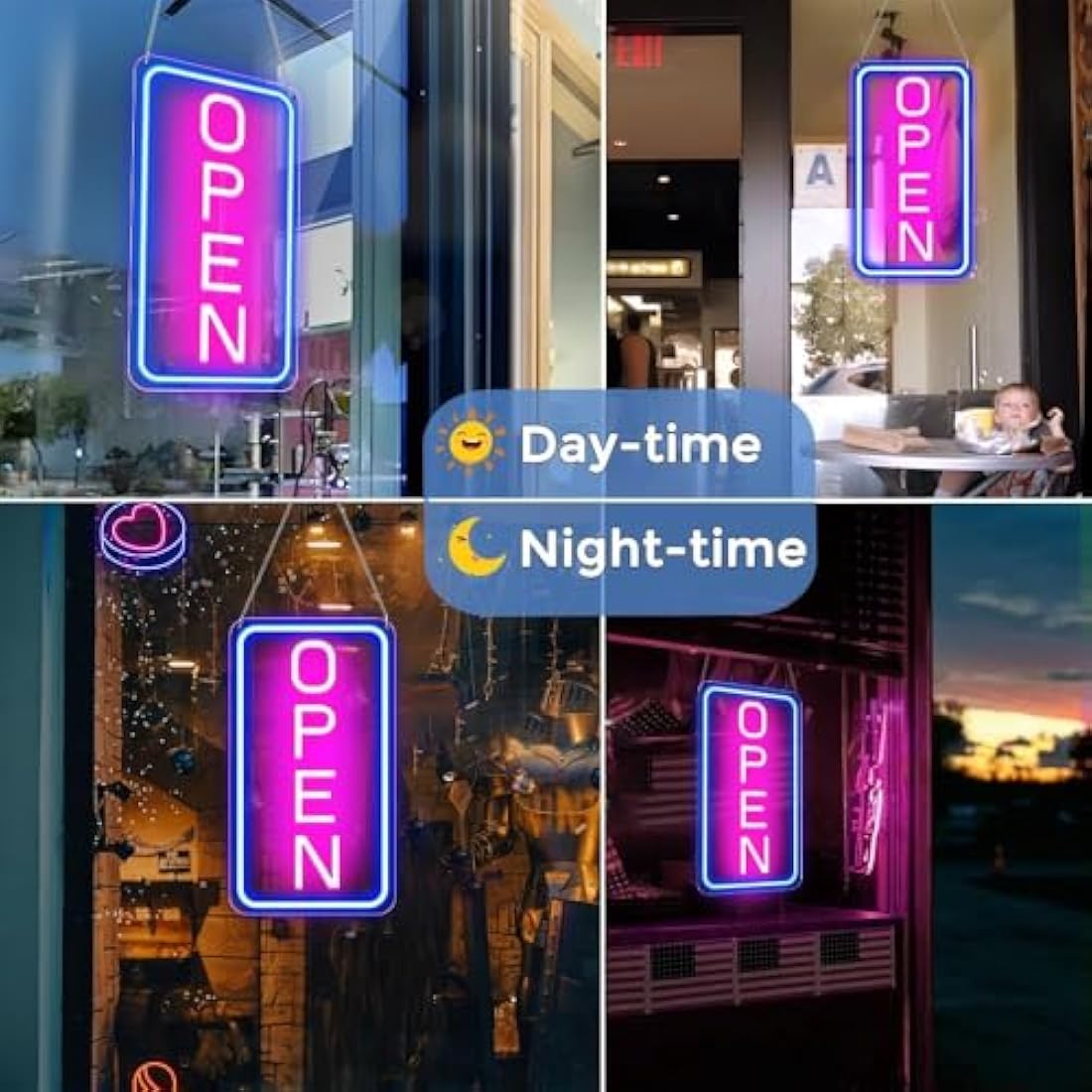 LightingWill LED Neon Open Sign – Dimmable 16x9 Vertical Business Sign
