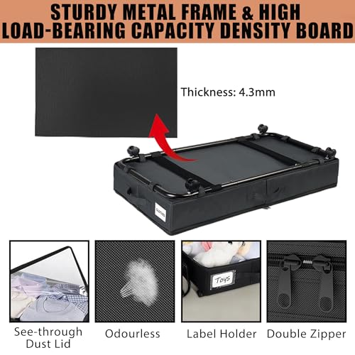 2-Pack Rolling Under Bed Storage with Metal Frame and Wheels