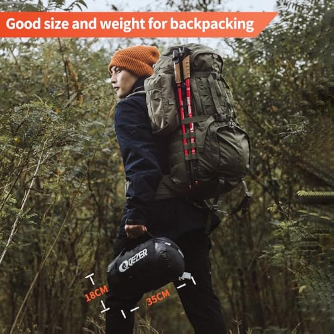 QEZER Down Sleeping Bag | Lightweight 4-Season Rectangular Nylon Bag