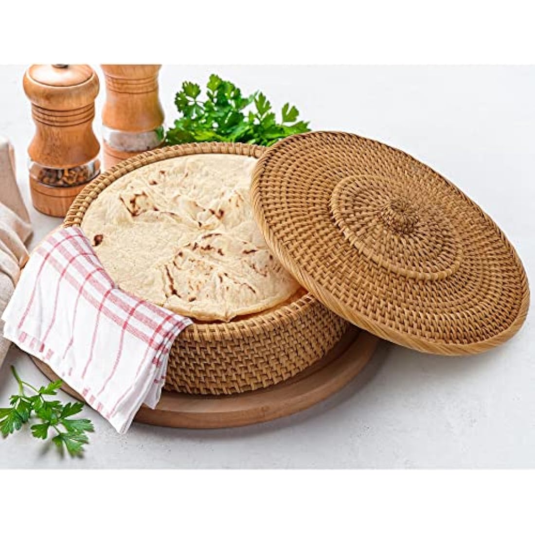 Tortillada 26cm Tortilla Warmer Basket – Rattan with Cotton Tea Towel