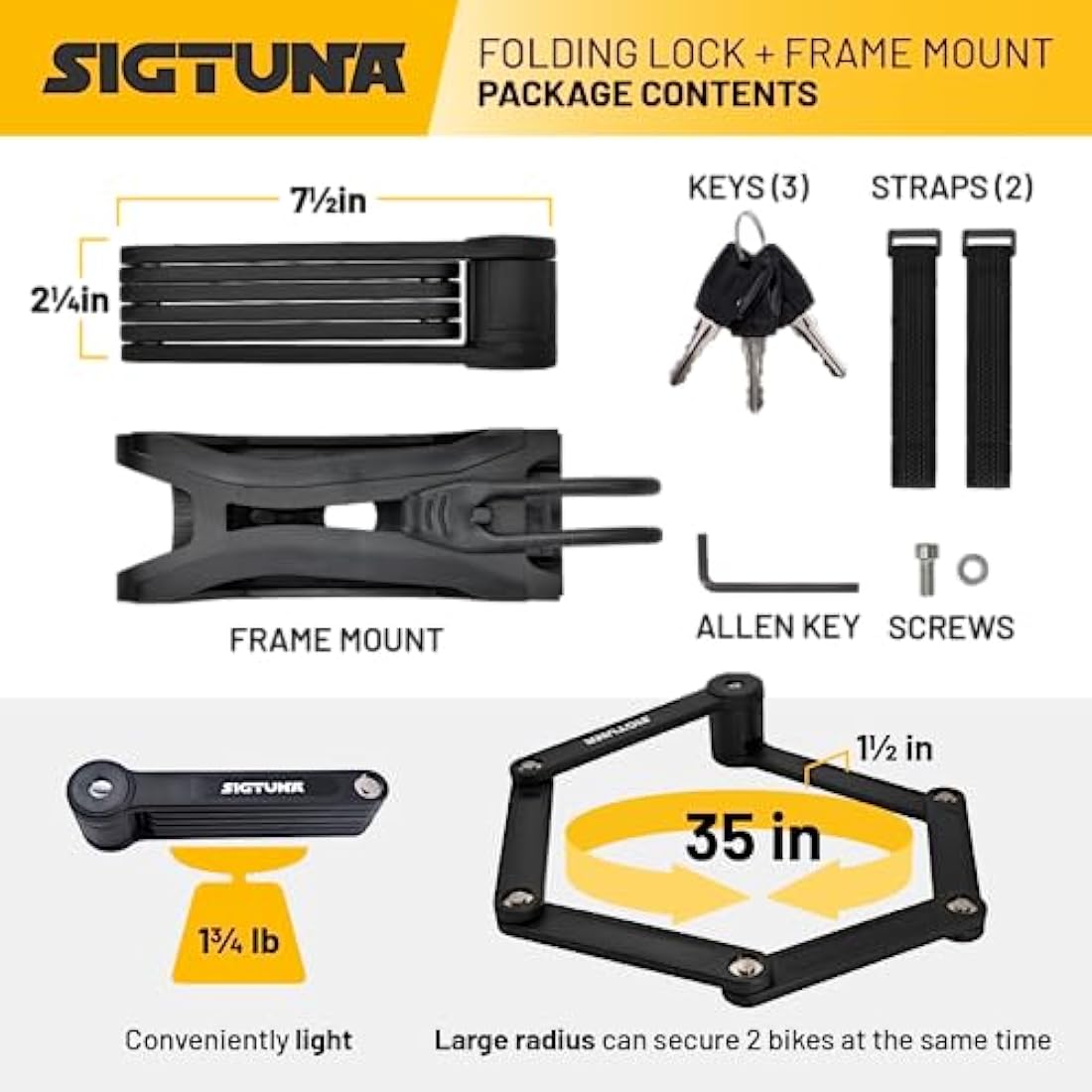 Heavy Duty Folding Bike Lock – Hardened Steel with 3 Keys