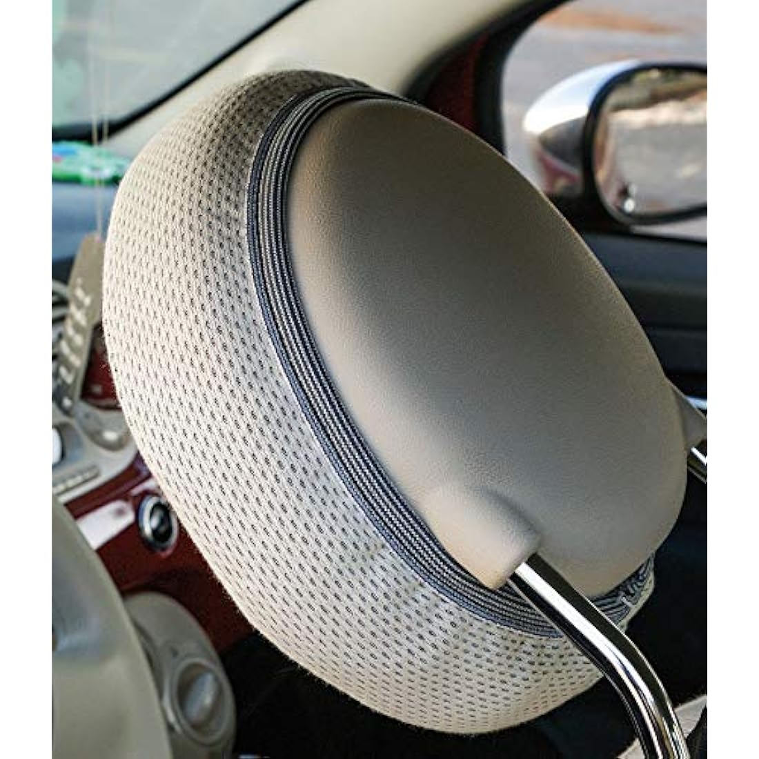 CORA Fiat 500 Front Seat Covers - Grey/Cream Italian Cotton Jersey