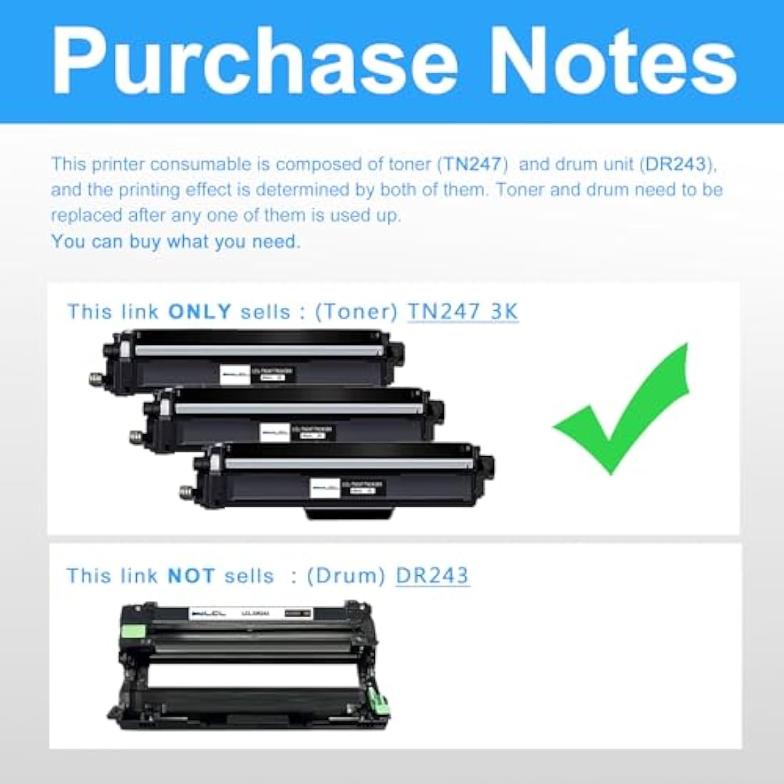 LCL TN247 Black Toner Cartridge for Brother HL-L3210CW MFC-L3750CDW (3-Pack)