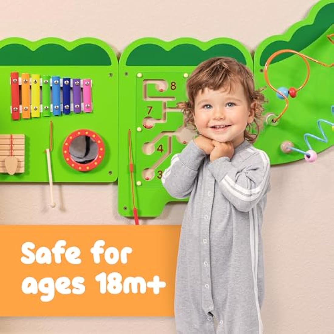 Jolof Store Crocodile Montessori Sensory Wall Toy - 11 Activity Panels