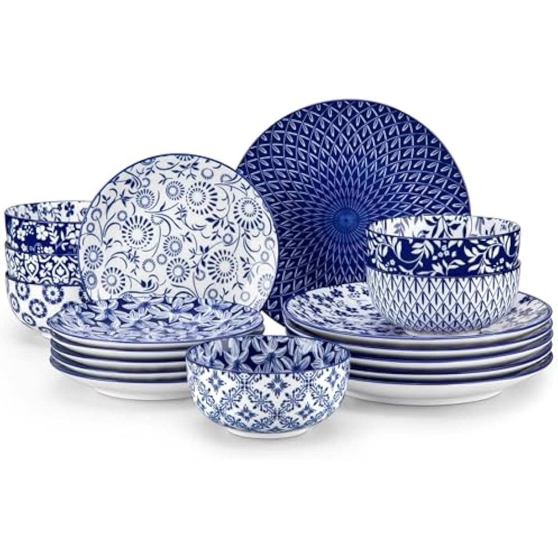 vancasso Selene 18-Piece Blue Floral Porcelain Dinner Set for 6