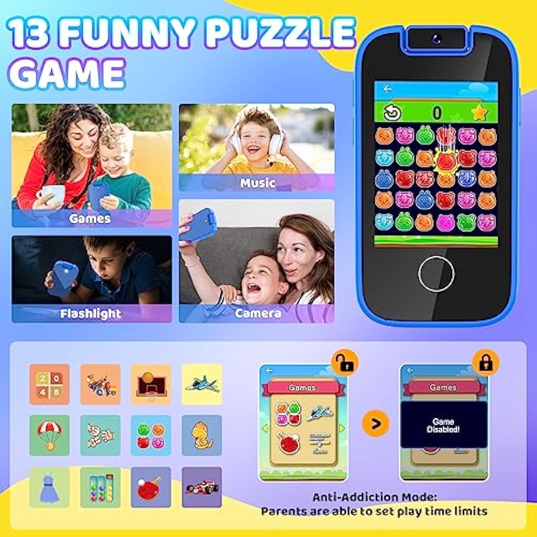 Jolof Store Kids Smart Phone | Dual Camera Toy Phone with MP3 & 8GB SD Card