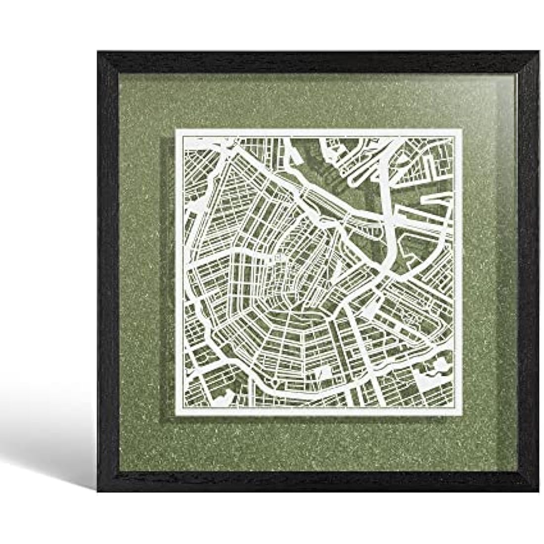 O3 Design Studio Amsterdam Paper Map Art – 9x9 Black Frame Wall Decor