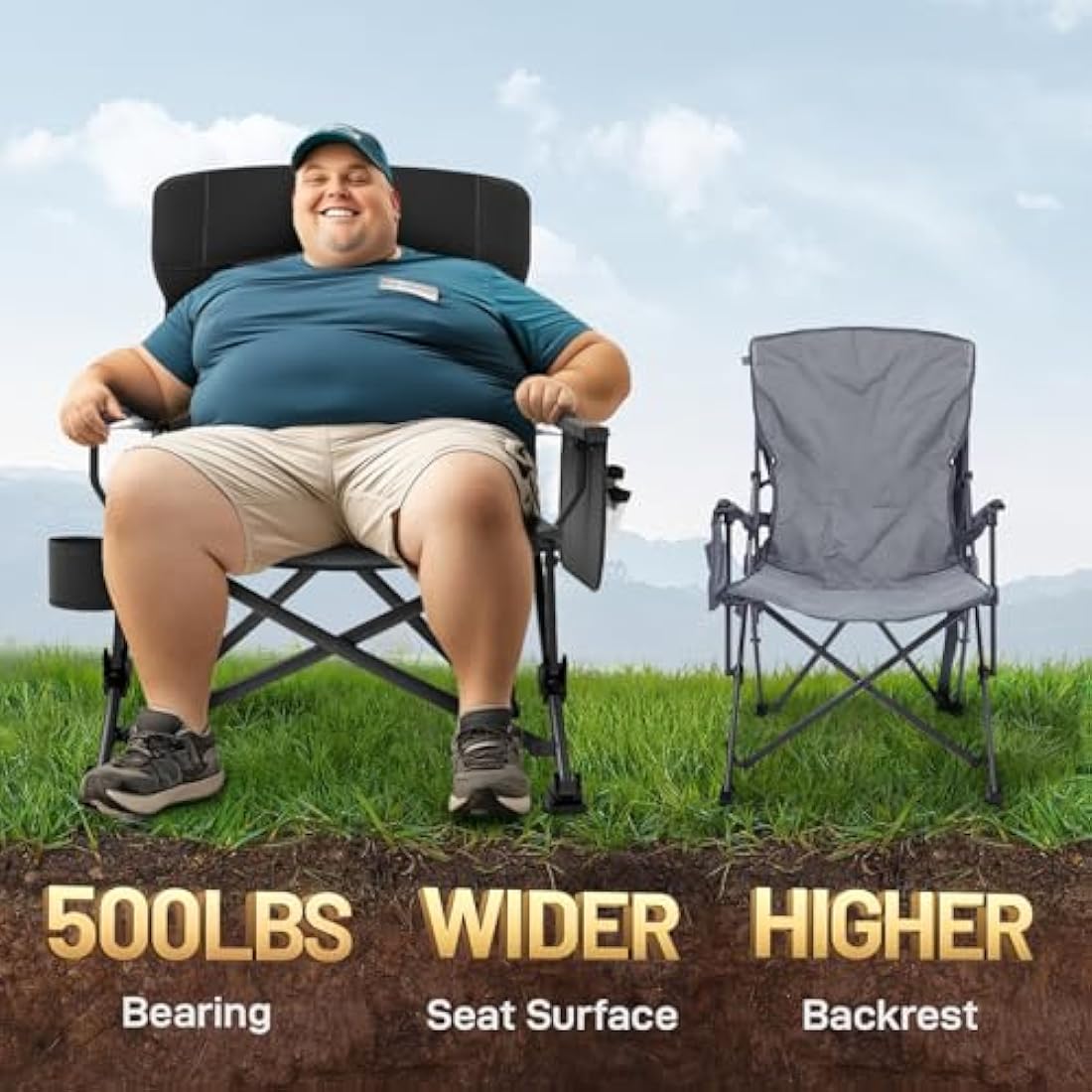 EVER ADVANCED Oversized Heavy Duty Camping Chair with Lumbar Support