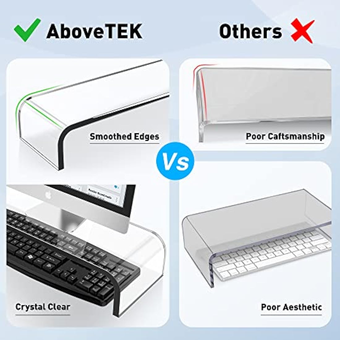 AboveTEK 20" Acrylic Monitor Stand | Large Crystal Clear Desk Riser