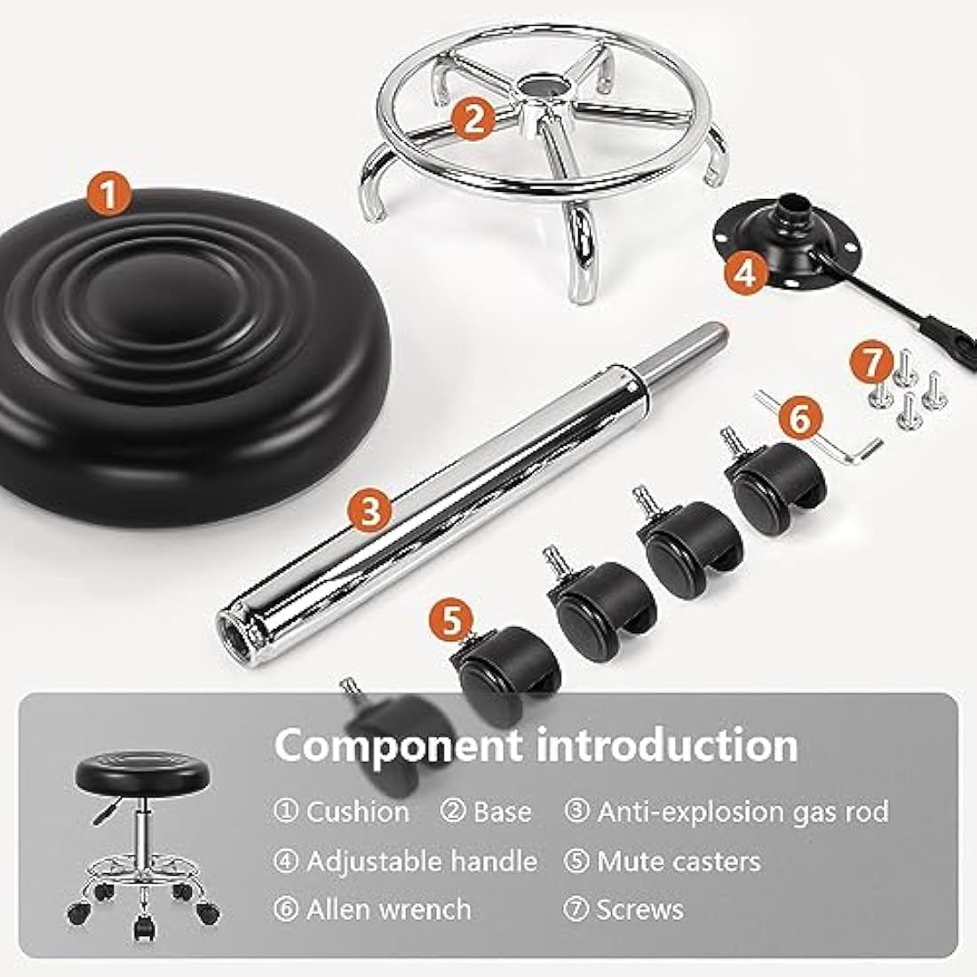 KKTONER PU Leather Rolling Stool - Adjustable Swivel Salon Task Chair
