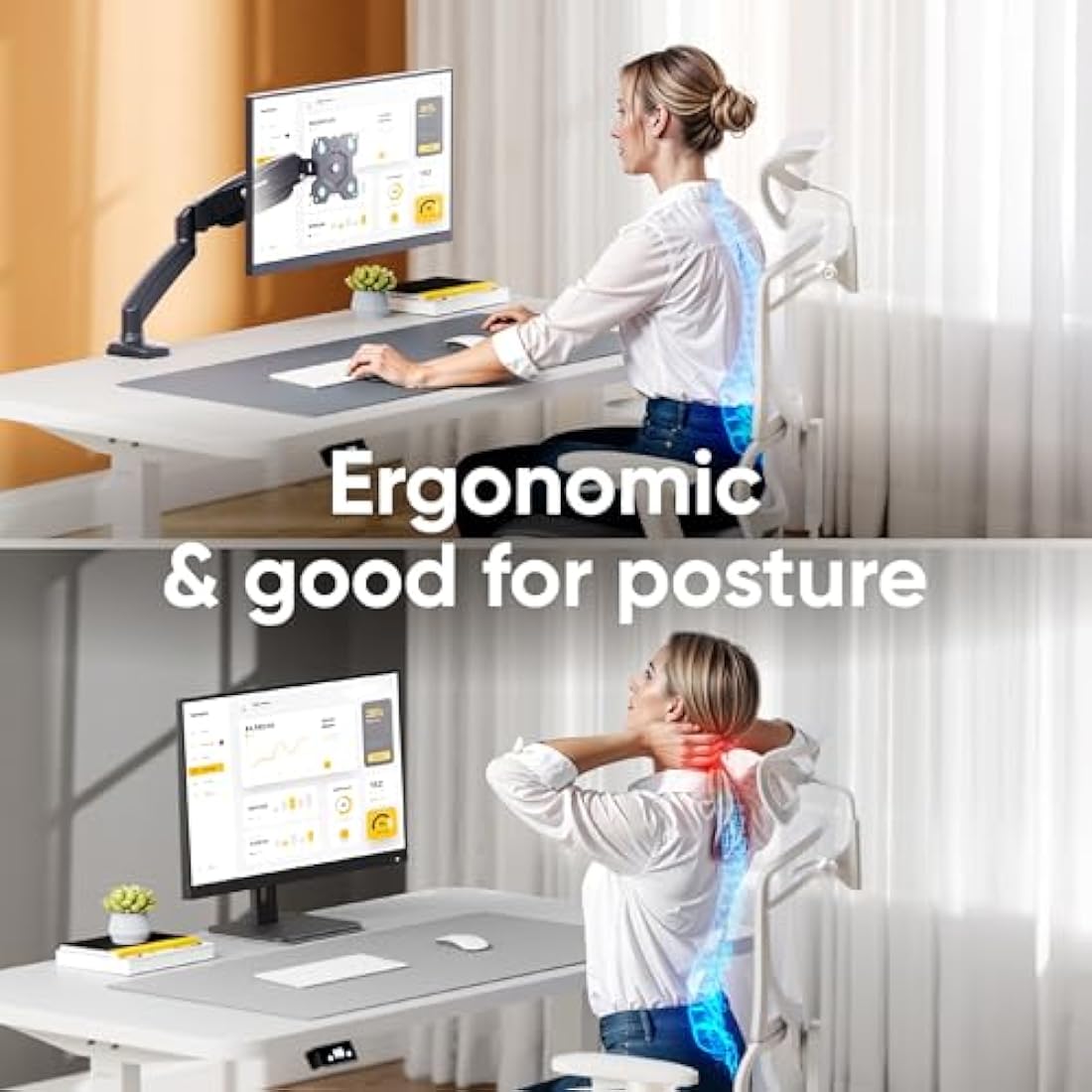 ONKRON G80-B Single Monitor Arm – Gas Spring Desk Mount for 13-32" Screens
