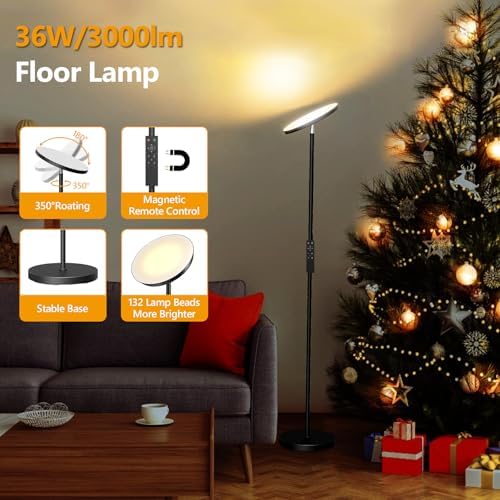 Jolof Store LED Uplighter Floor Lamp - Modern Dimmable Torchiere, Black