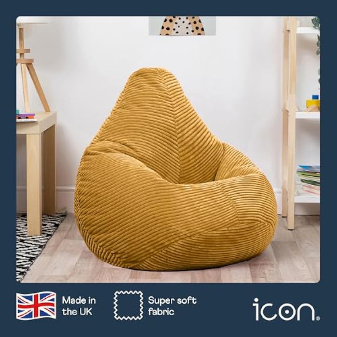 icon Dalton Kids Corduroy Bean Bag Chair – Ochre Yellow Recliner