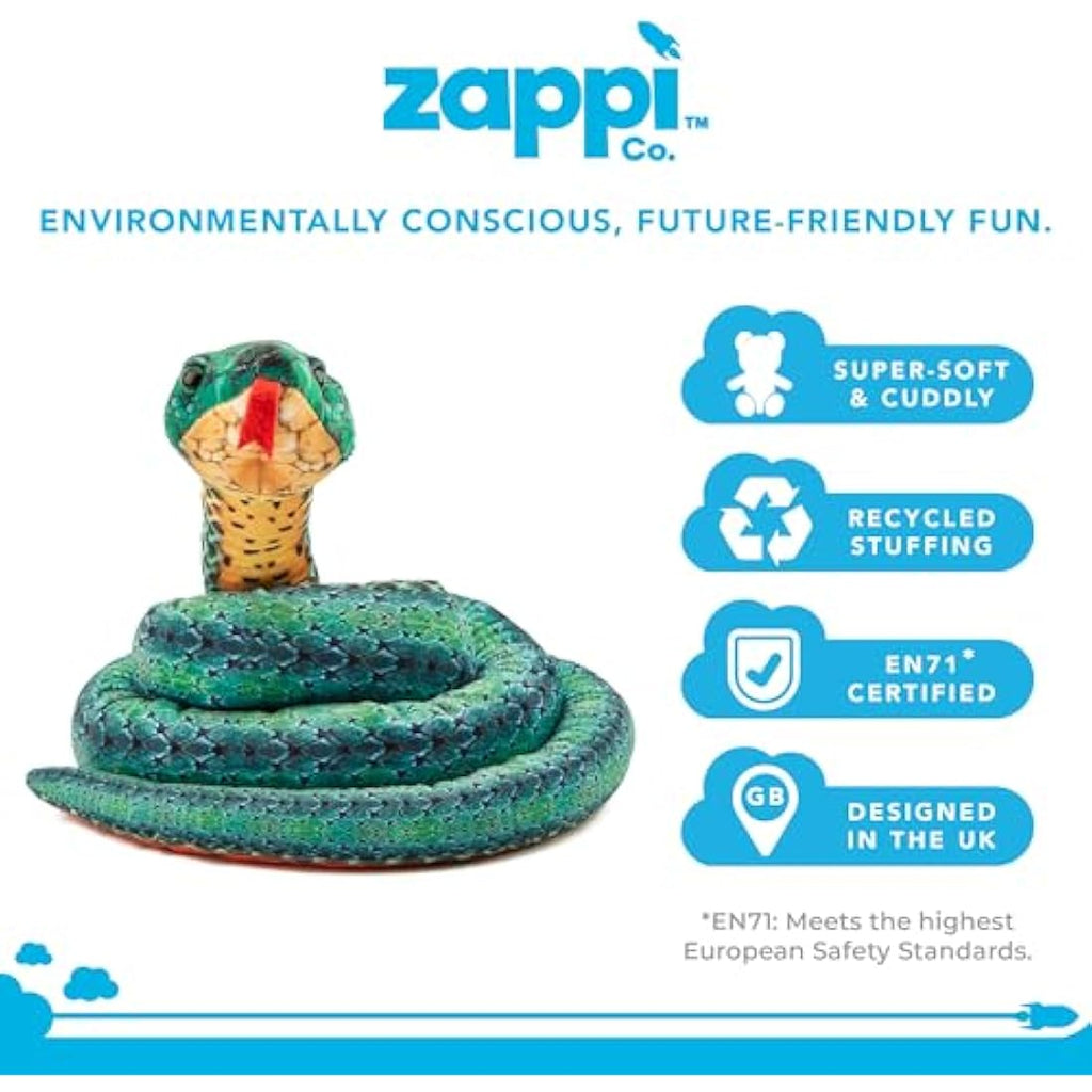 Zappi Co Plush Snake Toy | 180cm Realistic Green Ring Stuffed Animal