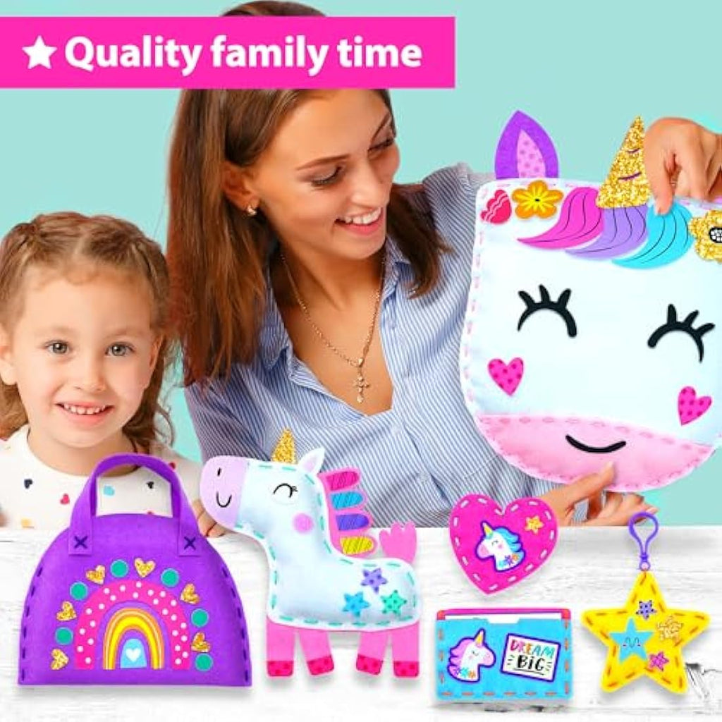 KRAFUN Kids Unicorn Sewing Kit – Beginner Felt Craft Kit with 5 DIY Projects