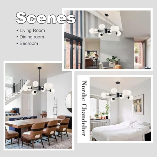 KCO Lighting 8-Light Sputnik Chandelier | Mid Century Glass Globe Black