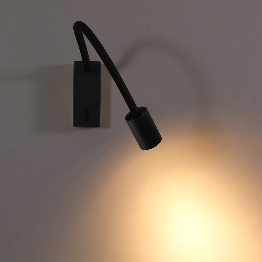 DAWALLIGHT 5W LED Gooseneck Reading Light | Black Wall Mounted Bedside Lamp