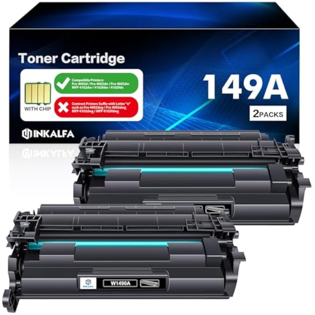 Inkalfa HP 149A W1490A Compatible Black Toner Cartridge with Chip | 2-Pack