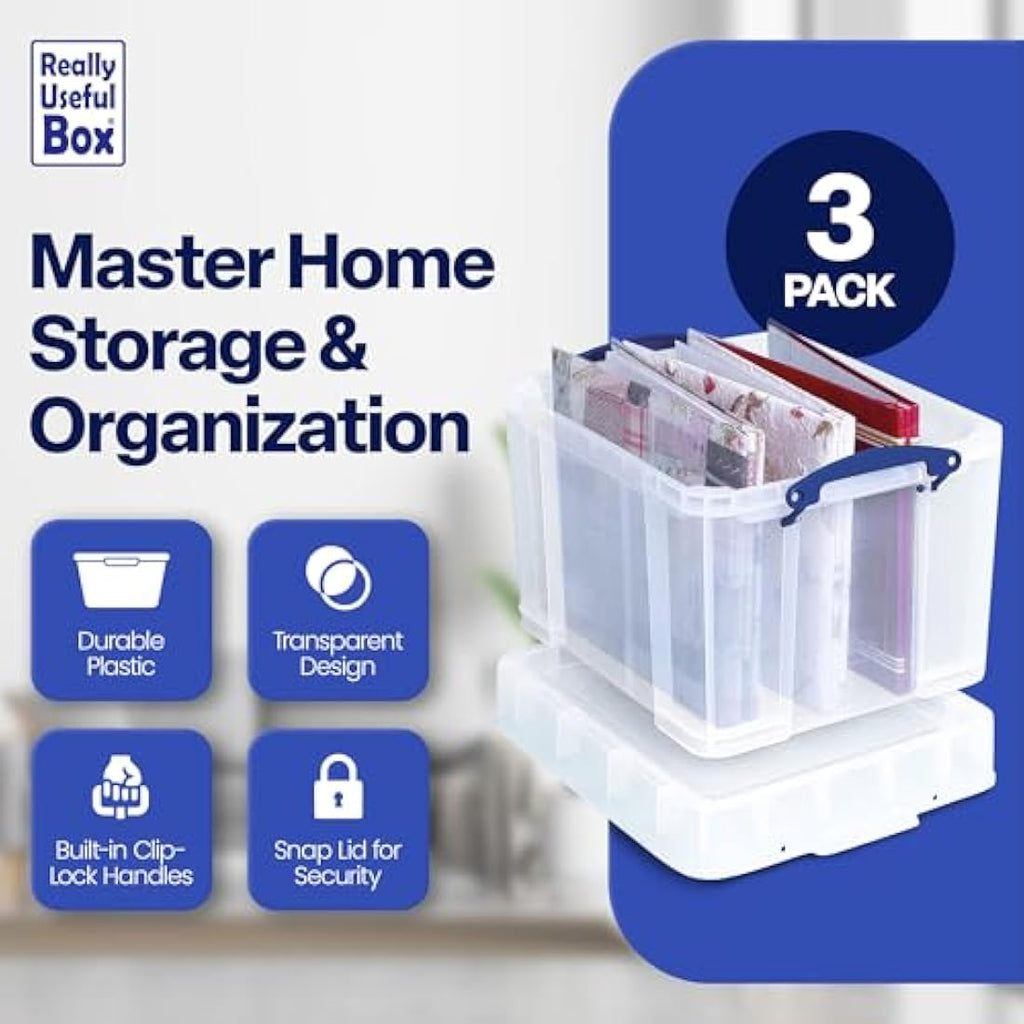 Really Useful Box 35L Vinyl LP Storage Box with XL Lid - 3 Pack