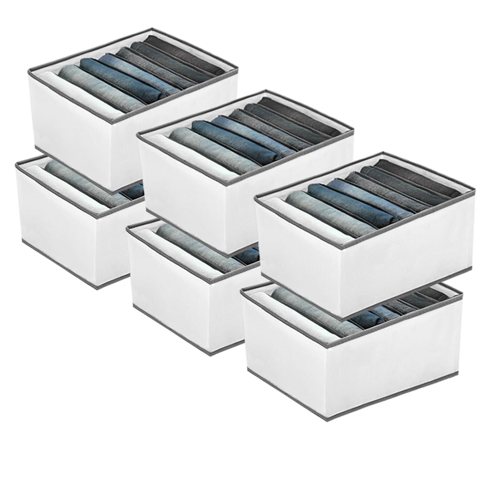 EASEVE 6 Pack Wardrobe Closet Organiser | 7 Grid Foldable Jeans Storage