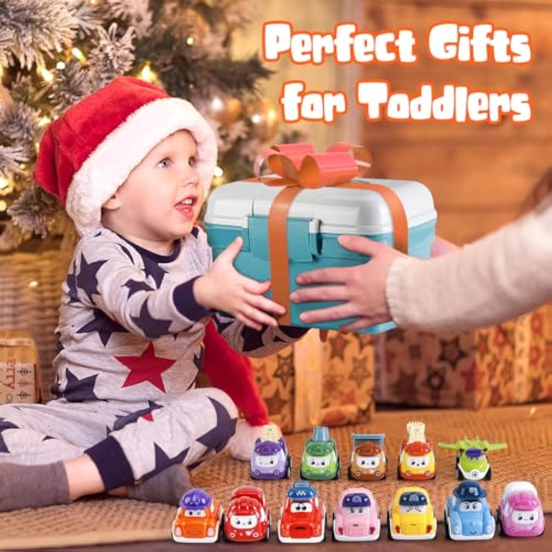 LULULIA 12-Piece Pull Back Toy Cars with Playmat and Storage Box