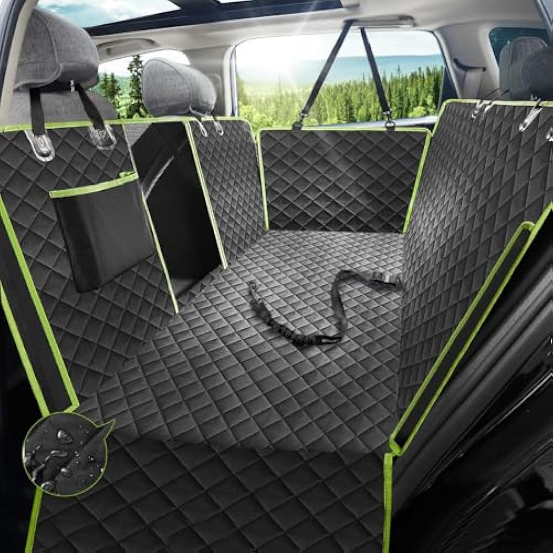 Nzonpet XL Dog Back Seat Cover for Trucks – Waterproof Hammock, Green