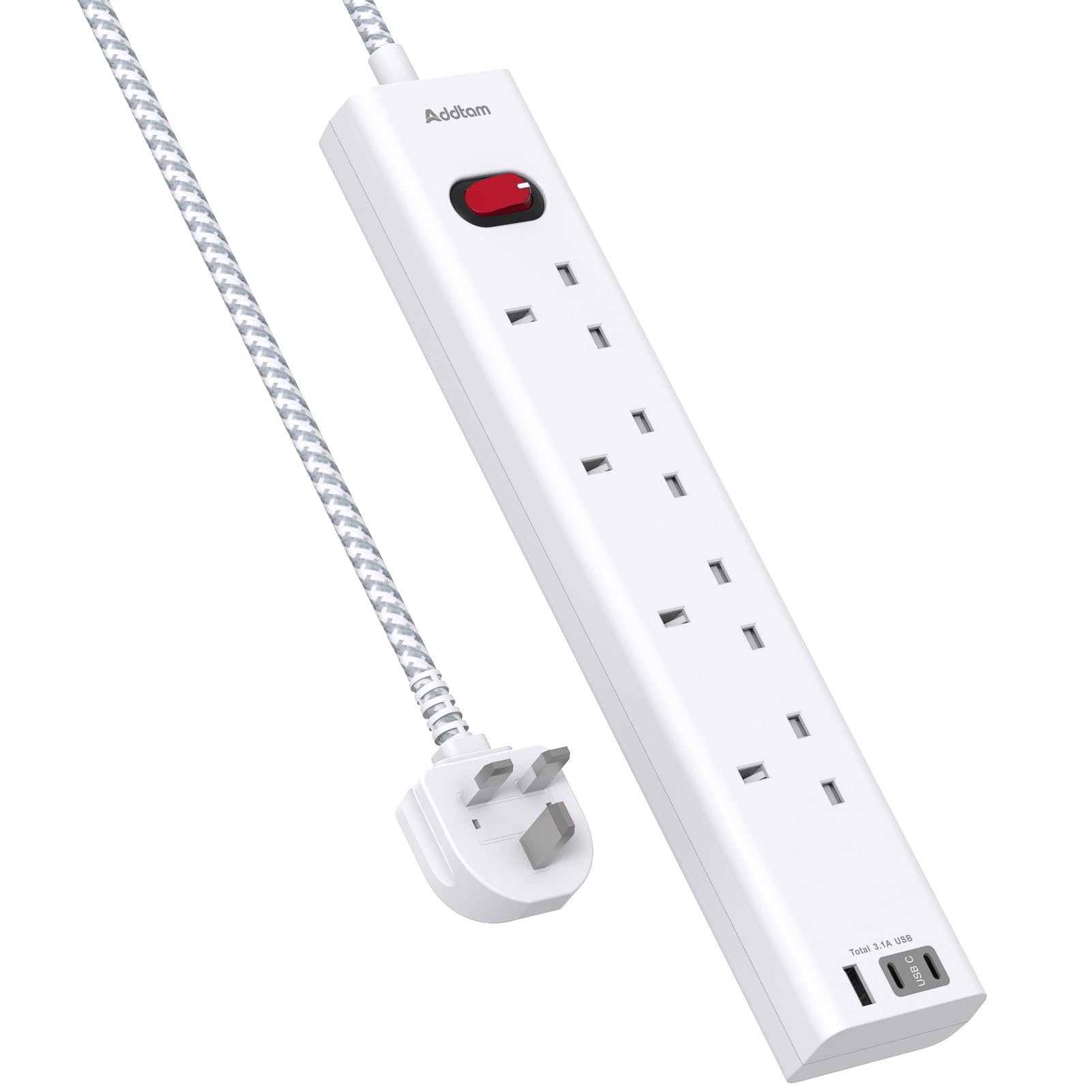 Jolof Store 4 Way Extension Lead with 3 USB Slots (2 USB-C) - 1.8M