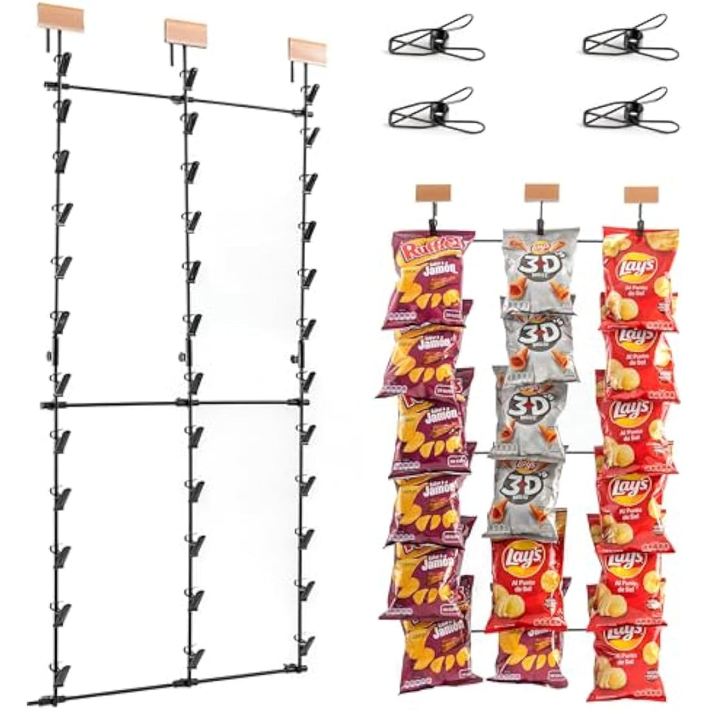 Odoxia Hanging Chip Rack – Metal Snack Display Stand for Shop and Home