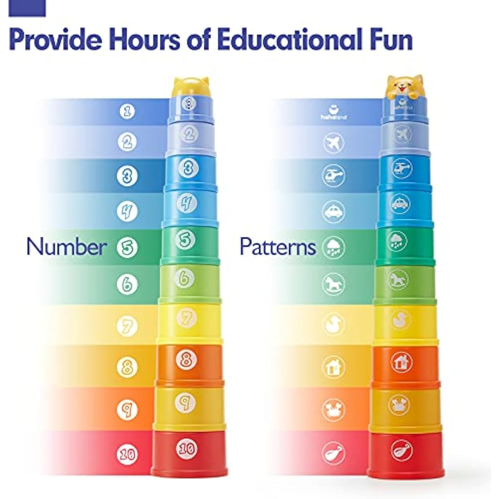 Hahaland Rainbow Stacking Cups – 10 Pcs Educational Baby Bath Toys