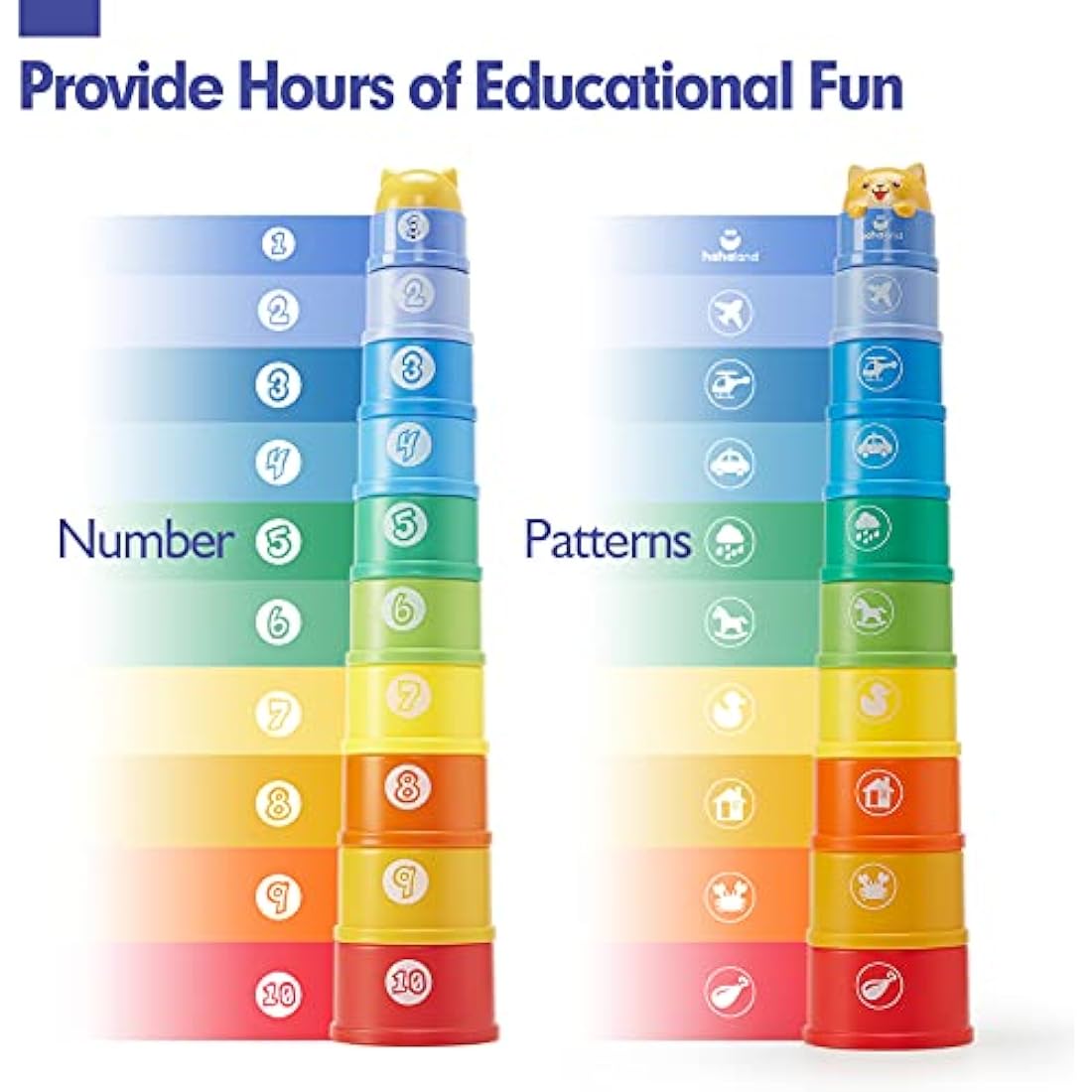 Hahaland Rainbow Stacking Cups – 10 Pcs Educational Baby Bath Toys