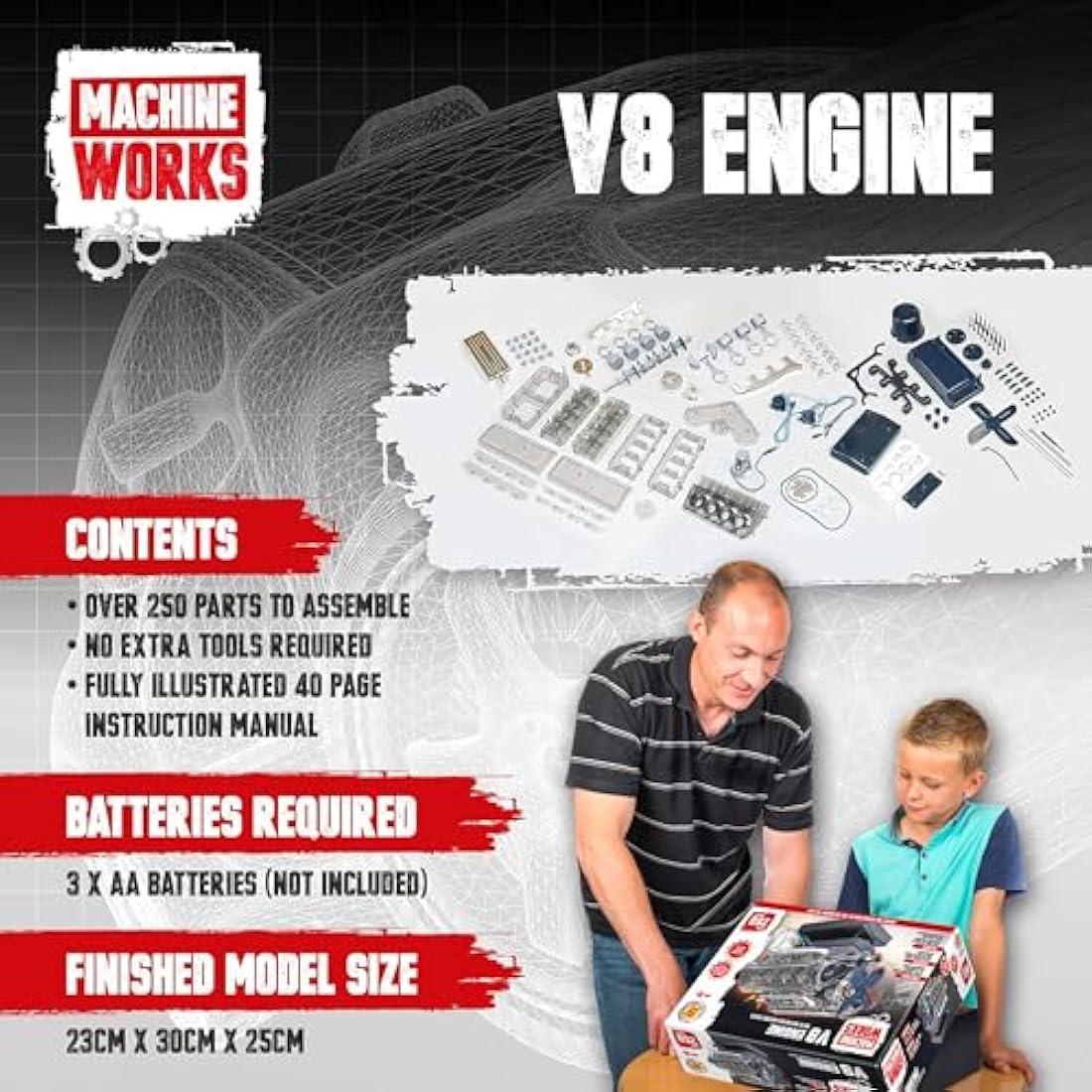 Machine Works V8 Engine Model Building Kit – 250+ Piece STEM Toy