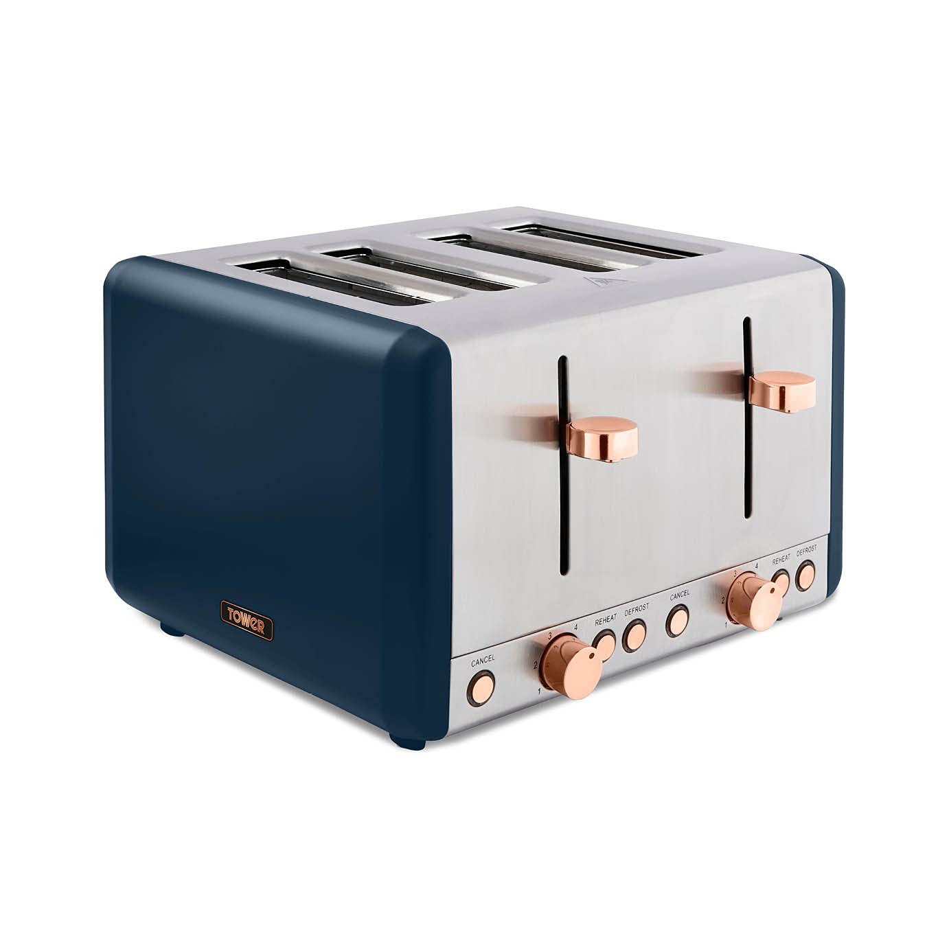 Tower Cavaletto 4-Slice Toaster – Midnight Blue and Rose Gold