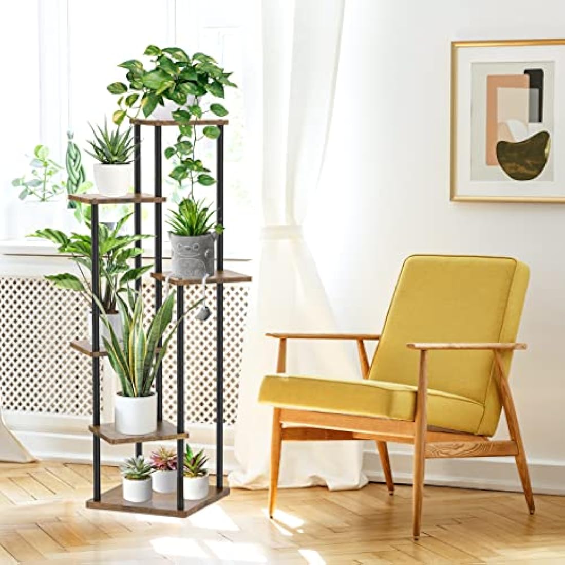 6-Tier Corner Plant Stand – 115cm Metal & Wood Flower Rack