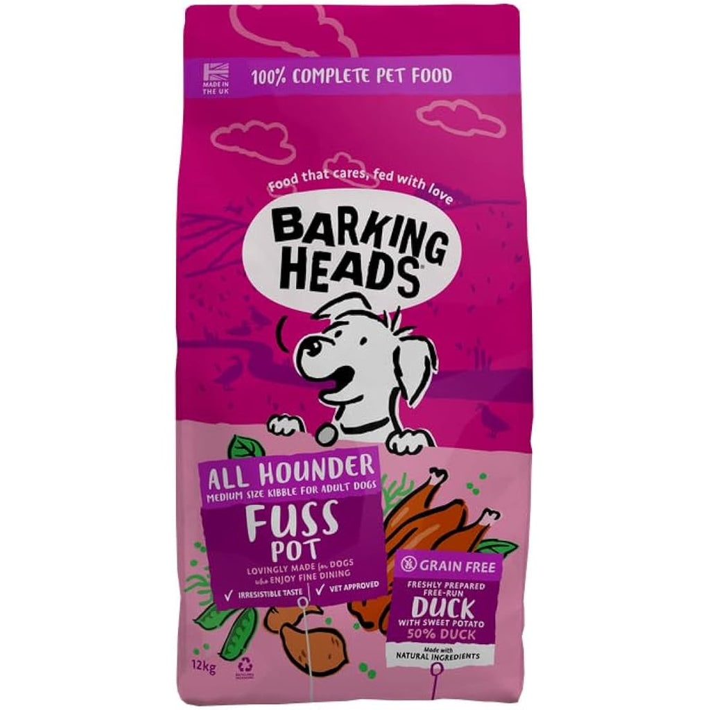 Barking Heads Grain Free Duck Dry Dog Food for Fussy Eaters - 12kg
