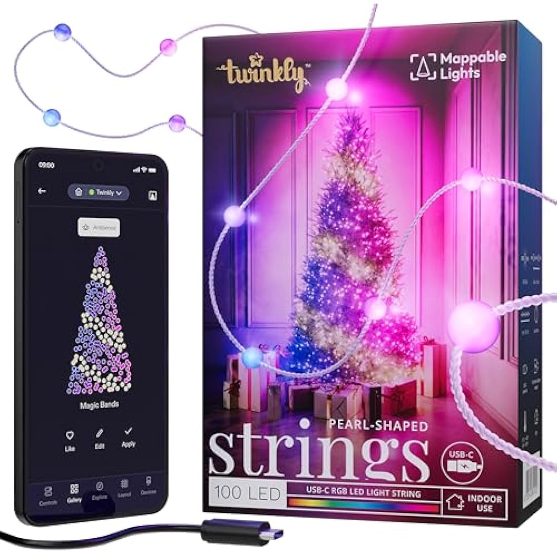 Twinkly Strings USB-C Pearls: 100 RGB LED Smart Gaming Lights - 6m