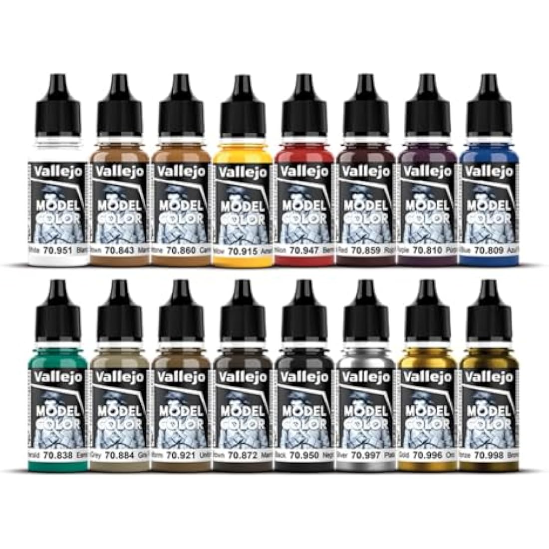 Vallejo Model Color Medieval Acrylic Paint Set - 16 Pack (17ml Bottles)